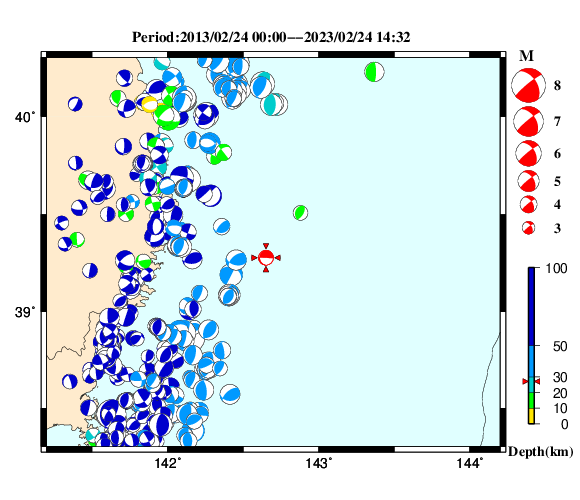 過去に起きた地震の初動発震機構解