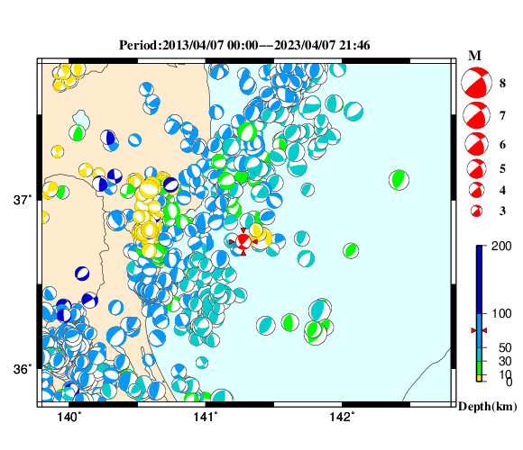 過去に起きた地震の初動発震機構解