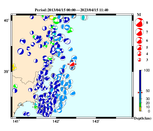 過去に起きた地震の初動発震機構解