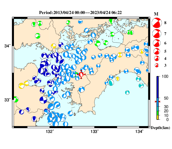過去に起きた地震の初動発震機構解