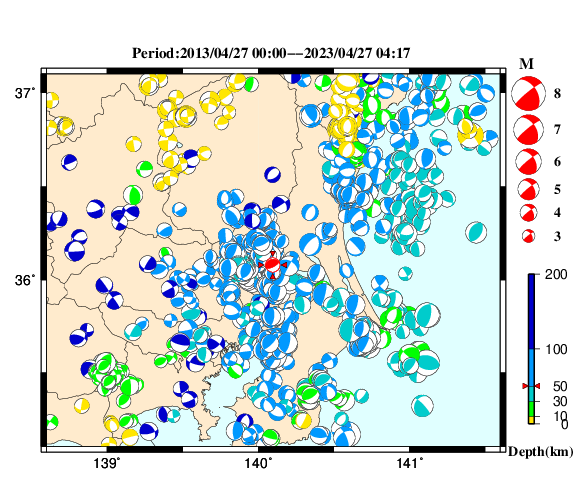 過去に起きた地震の初動発震機構解