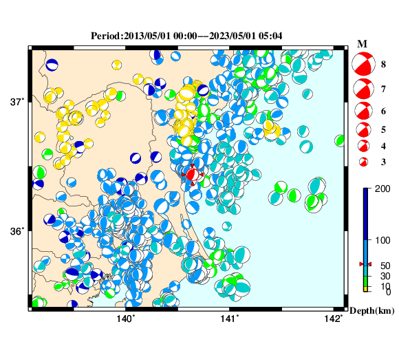 過去に起きた地震の初動発震機構解