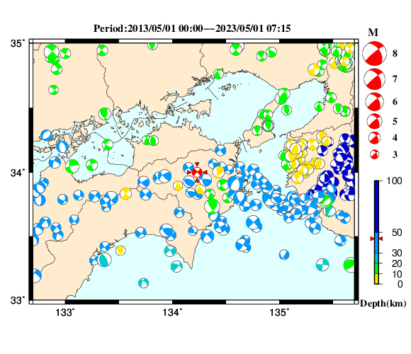 過去に起きた地震の初動発震機構解