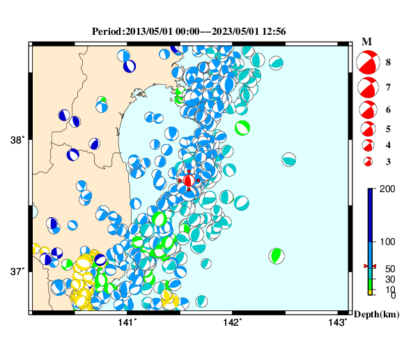 過去に起きた地震の初動発震機構解