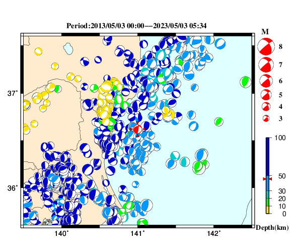 過去に起きた地震の初動発震機構解