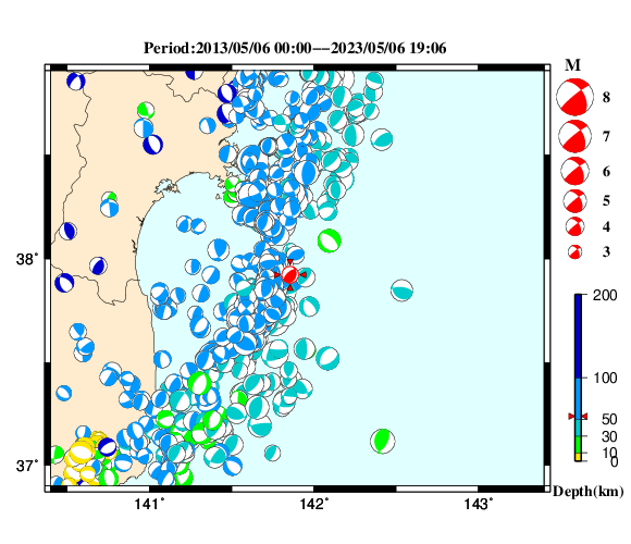 過去に起きた地震の初動発震機構解