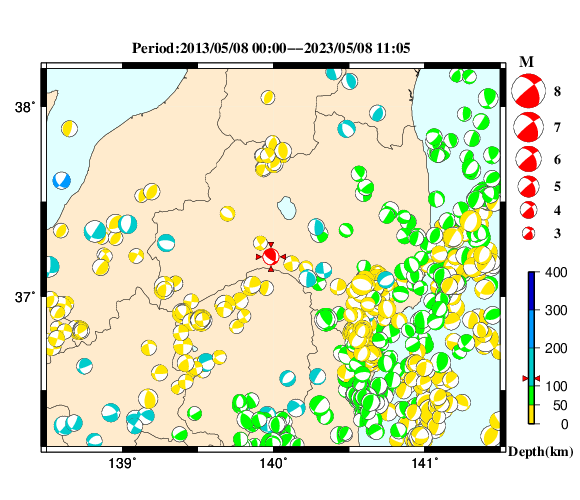 過去に起きた地震の初動発震機構解