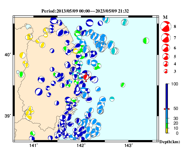 過去に起きた地震の初動発震機構解