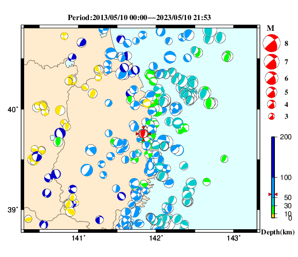 過去に起きた地震の初動発震機構解