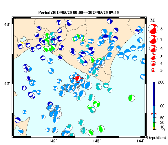 過去に起きた地震の初動発震機構解