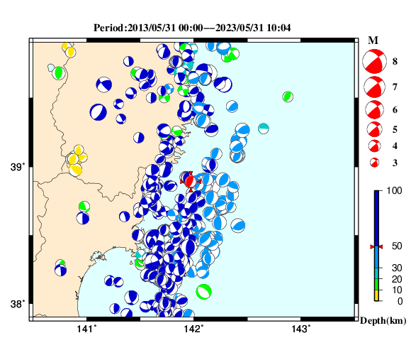 過去に起きた地震の初動発震機構解