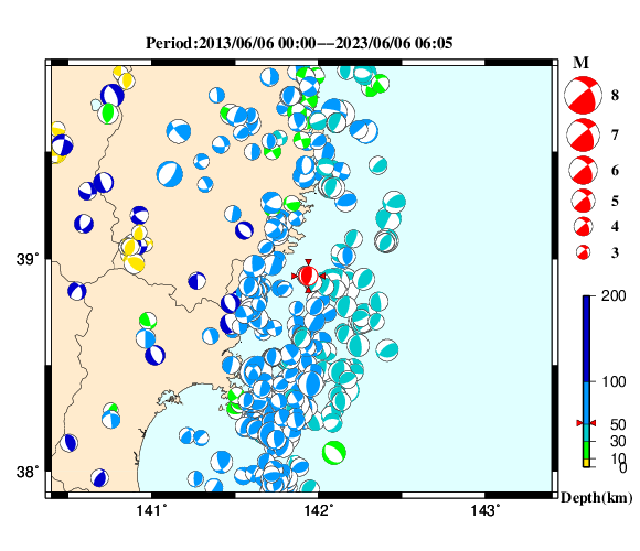 過去に起きた地震の初動発震機構解