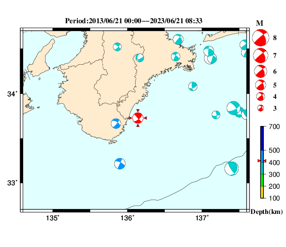 過去に起きた地震の初動発震機構解