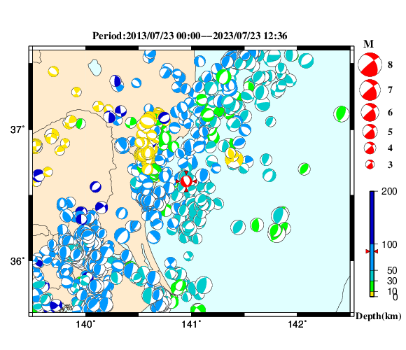 過去に起きた地震の初動発震機構解