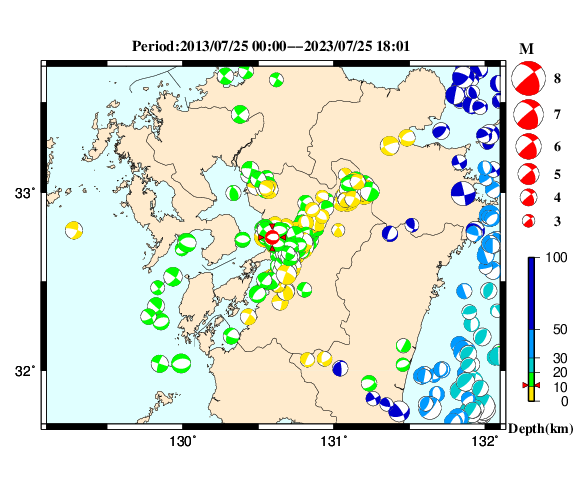 過去に起きた地震の初動発震機構解