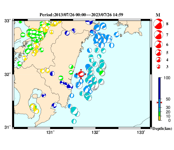 過去に起きた地震の初動発震機構解