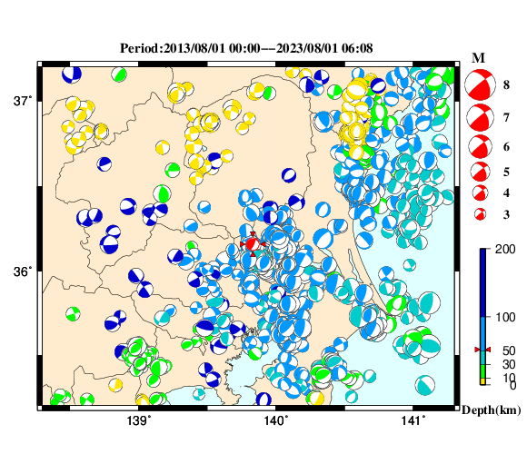 過去に起きた地震の初動発震機構解