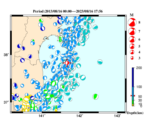 過去に起きた地震の初動発震機構解