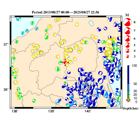 過去に起きた地震の初動発震機構解