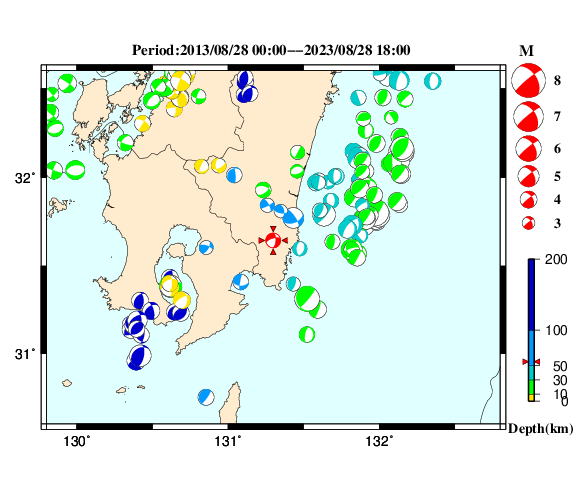 過去に起きた地震の初動発震機構解