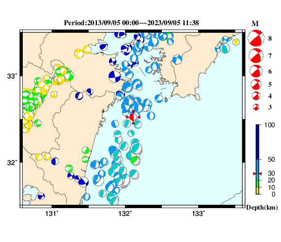 過去に起きた地震の初動発震機構解