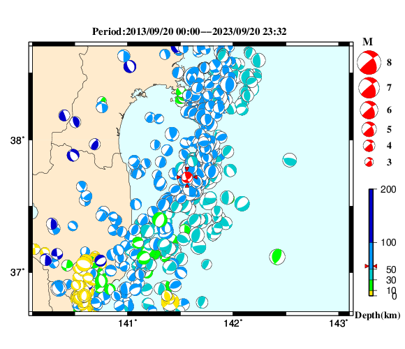 過去に起きた地震の初動発震機構解