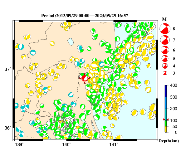 過去に起きた地震の初動発震機構解