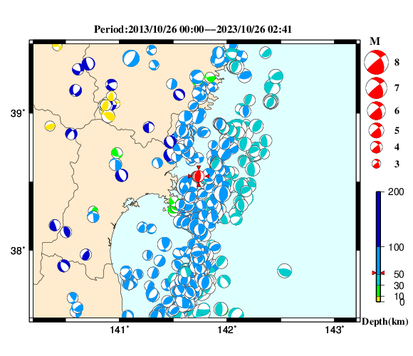 過去に起きた地震の初動発震機構解