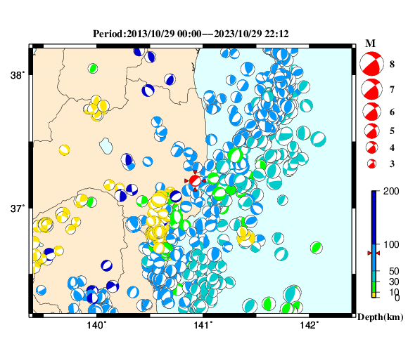 過去に起きた地震の初動発震機構解