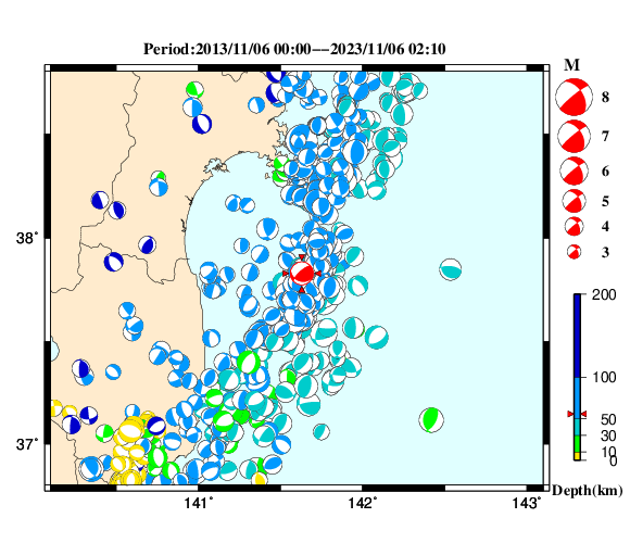 過去に起きた地震の初動発震機構解