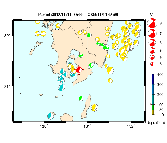 過去に起きた地震の初動発震機構解