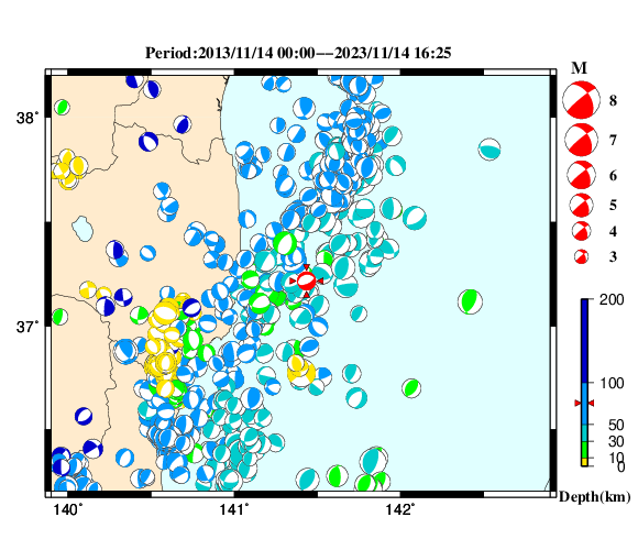 過去に起きた地震の初動発震機構解