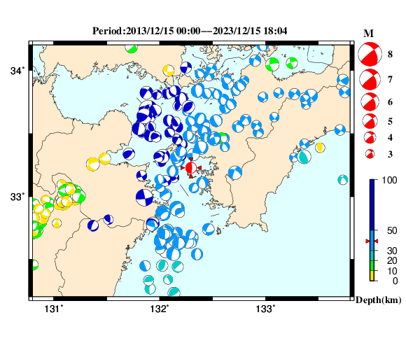過去に起きた地震の初動発震機構解