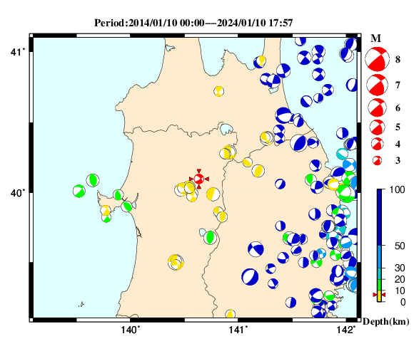 過去に起きた地震の初動発震機構解
