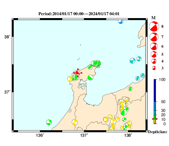 過去に起きた地震の初動発震機構解