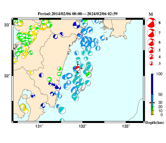 過去に起きた地震の初動発震機構解