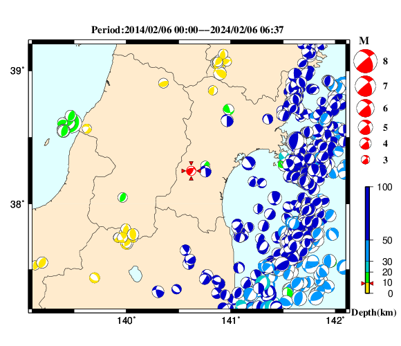 過去に起きた地震の初動発震機構解