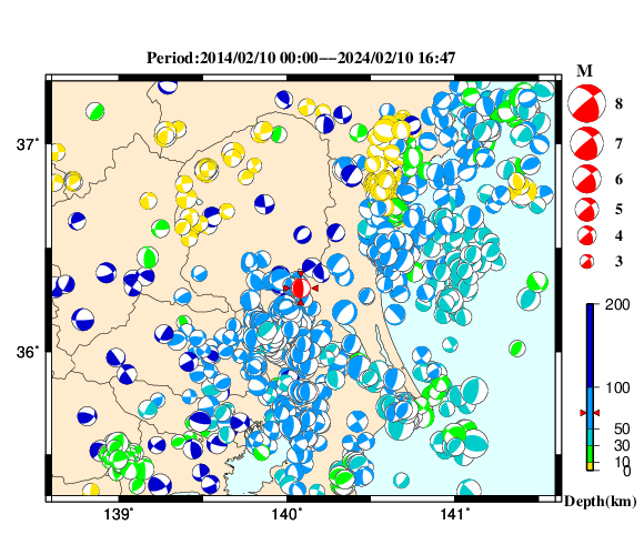 過去に起きた地震の初動発震機構解