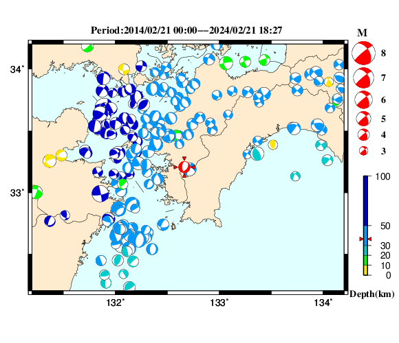過去に起きた地震の初動発震機構解