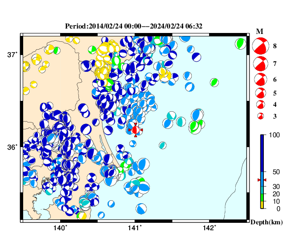 過去に起きた地震の初動発震機構解