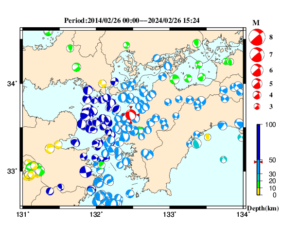 過去に起きた地震の初動発震機構解