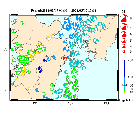 過去に起きた地震の初動発震機構解
