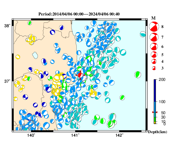 過去に起きた地震の初動発震機構解