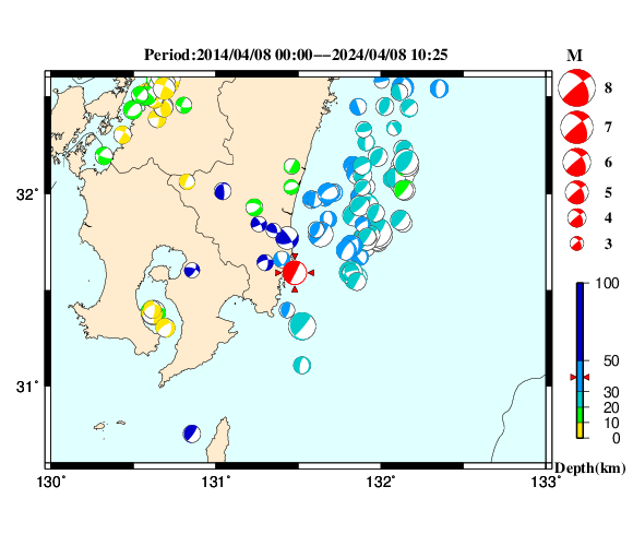 過去に起きた地震の初動発震機構解