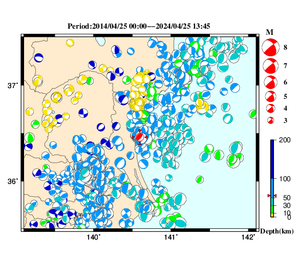 過去に起きた地震の初動発震機構解