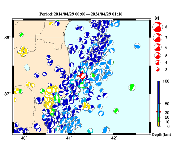 過去に起きた地震の初動発震機構解