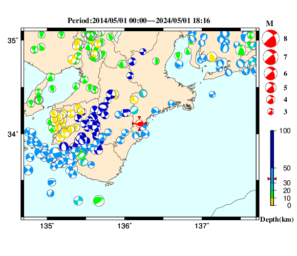 過去に起きた地震の初動発震機構解