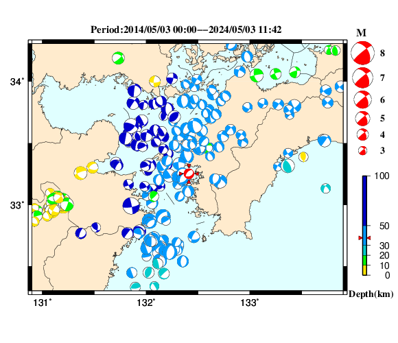 過去に起きた地震の初動発震機構解