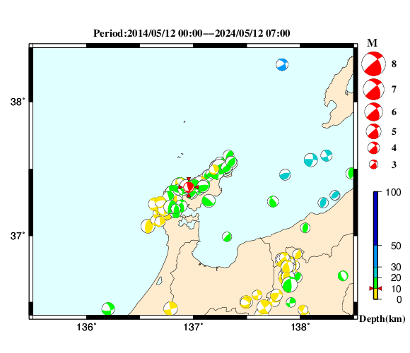 過去に起きた地震の初動発震機構解