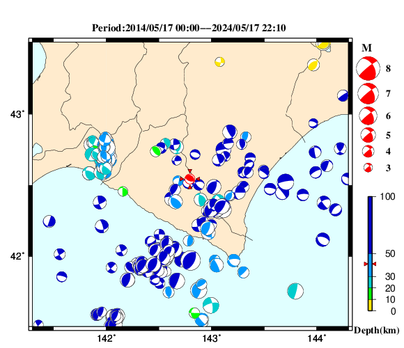 過去に起きた地震の初動発震機構解